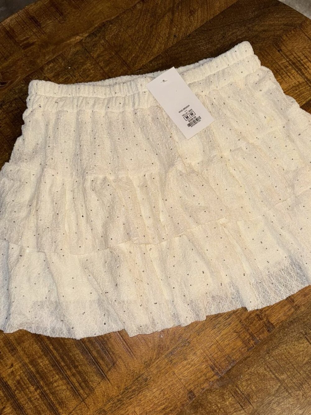 NWT Shasa Cream Glitter Textured Ruffle Tiered Skirt, Size M